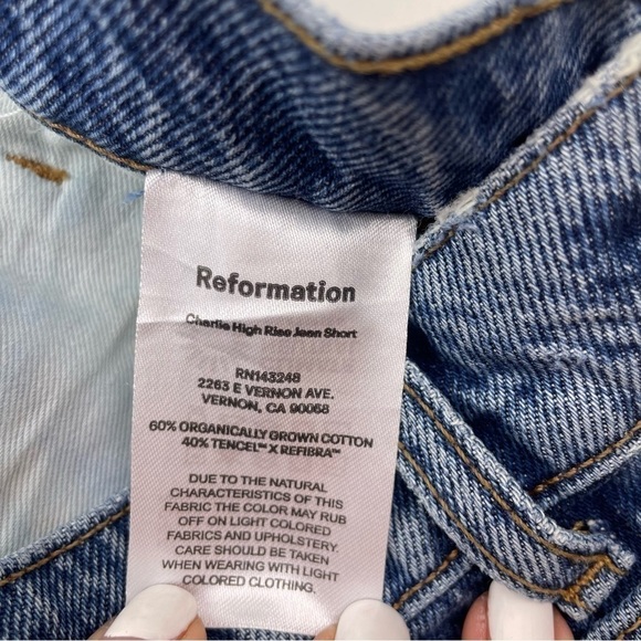 Reformation Charlie High Rise Jean Shorts Fauna Embroidered Floral Denim Size 26 - Picture 10 of 11